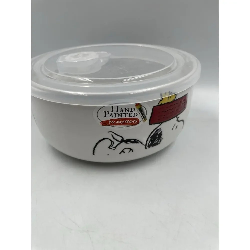 NEW Peanuts Snoopy Woodstock Pressure Lid Ceramic Food Storage Bowl Medium
